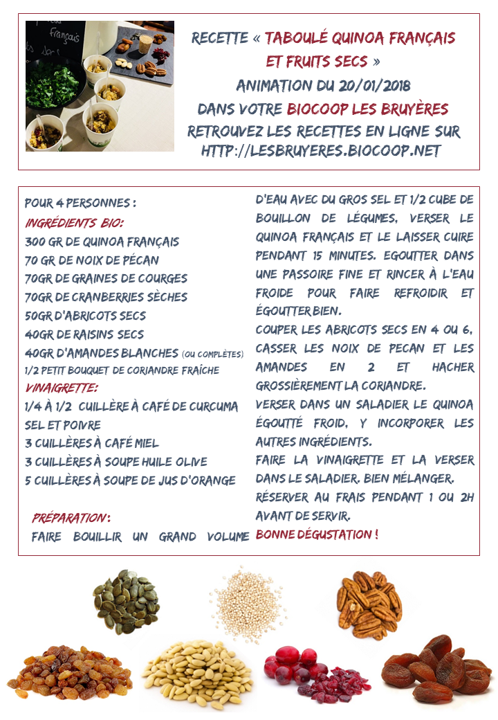 Taboulé Quinoa français et Fruits secs 