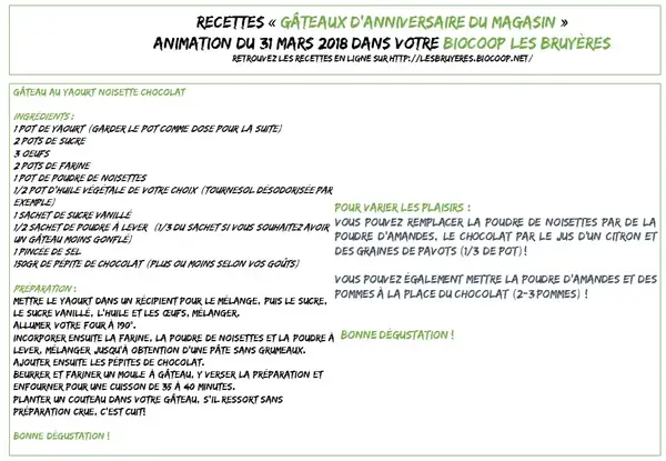 Les gâteaux d'anniv de votre Biocoop 